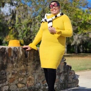 Yellow Ribbed Sweater  Dress Plus Size.